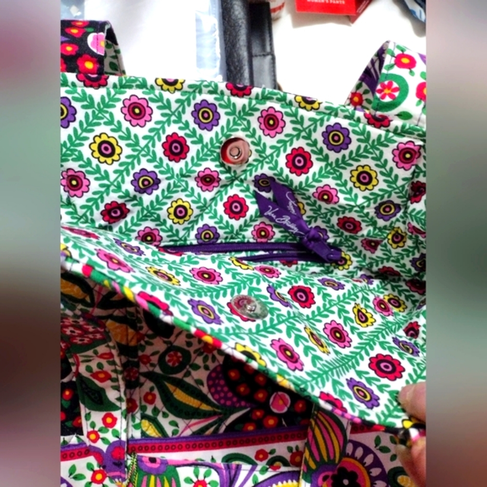 Floral Multicolor Tote Bag with Green Accent - Picture 7 of 12